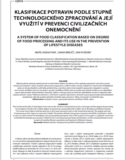 Kohutiar (2019) Klasifikace potravin podle stupně technologického zpracování a její využití v prevenci civilizačních onemocnění