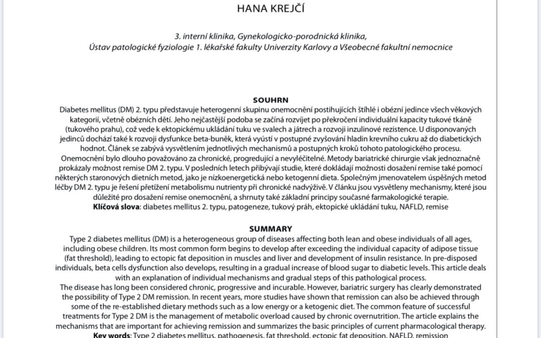 Krejčí (2020) Diabetes mellitus 2. typu – od porozumění patogeneze k možnostem jeho remise